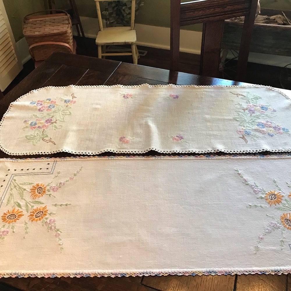 2 table runners or dresser scarves